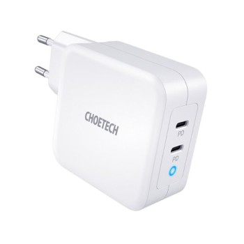 Адаптер Choetech 2x USB Type C Power Delivery 3.0, QC 3.0 AFC, 100W EU (PD6008-EU), Бял