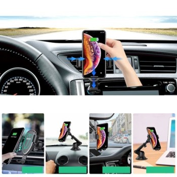 Поставка за кола с функция за безжично зареждане Choetech Qi 10W Gravity Car Cockpit Holder Dashboard + Щипка за вентилационна р