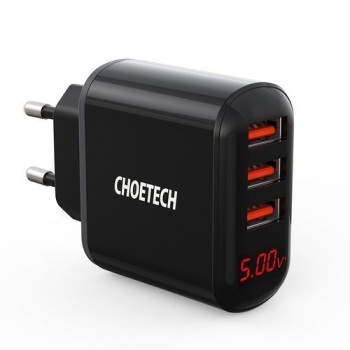 Адаптер Choetech 3x USB, 3.4A (Q5009-EU), Черен