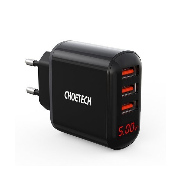 Адаптер Choetech 3x USB, 3.4A (Q5009-EU), Черен