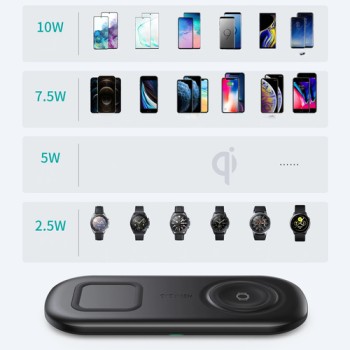 Безжично зарядно Choetech Qi 15W за телефон, слушалки и Samsung Galaxy Watch (T570-S), Черен