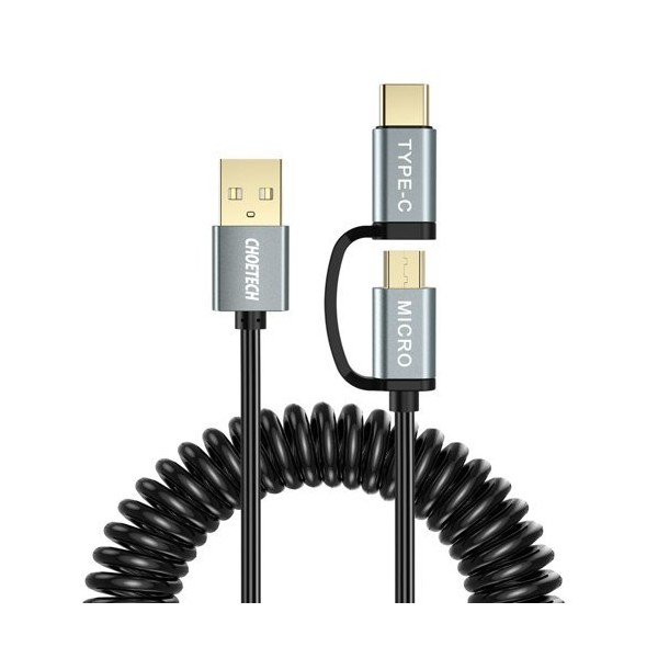 Кабел 2в1 Choetech USB - USB Type C / micro USB 1,2m (XAC-0012-101BK), Черен