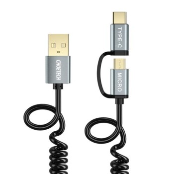 Кабел 2в1 Choetech USB - USB Type C / micro USB 1,2m (XAC-0012-101BK), Черен