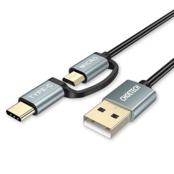 Кабел 2в1 Choetech USB - USB Type C / micro USB 1,2m (XAC-0012-101BK), Черен