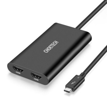 Хъб Choetech plug Адаптер USB Type C Thunderbolt 3 (40Gbps) - 2x HDMI 2.0 4K 60Hz (HUB-H07), Черен