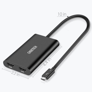 Хъб Choetech plug Адаптер USB Type C Thunderbolt 3 (40Gbps) - 2x HDMI 2.0 4K 60Hz (HUB-H07), Черен