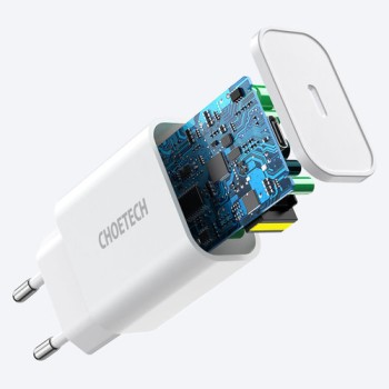 Адаптер Choetech USB Type C, 20W, Power Delivery, 3A (Q5004), Бял