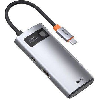 Baseus Metal Gleam 4в1 Мултифункционален Хъб USB-C Към USB-C, Power Delivery, 100W/ HDMI, 4K, 30Hz/ 1x USB 3.2 Gen 1/ 1x USB 2.0