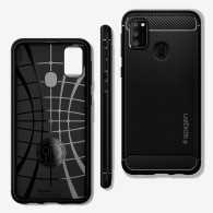 Spigen Rugged Armor удароустойчив силиконов (TPU) калъф за Samsung Galaxy M21, Matte Black