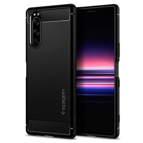 Spigen Rugged Armor удароустойчив силиконов (TPU) калъф за Sony Xperia 5, Matte Black