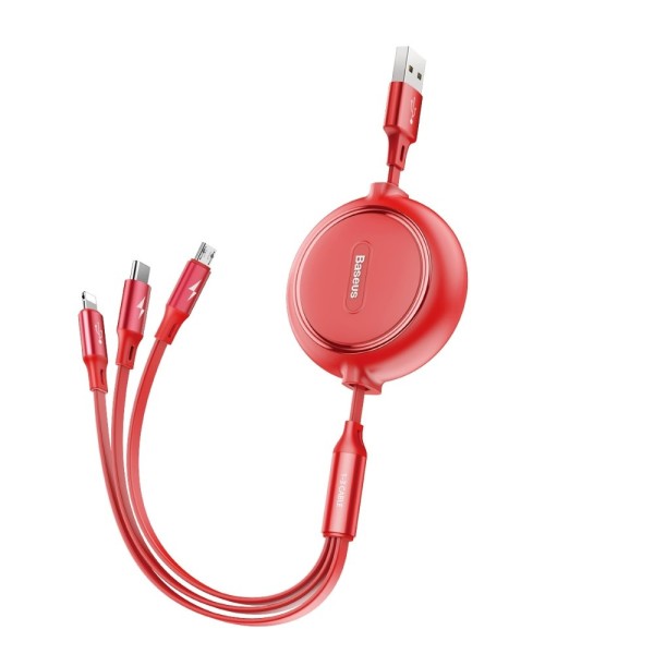 Кабел Baseus Golden Loop 3in1 USB cable - micro USB/Lightning/Type-C,3.5A 1.2М,Червен