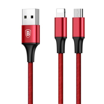 Кабел Baseus Rapid 2in1 USB cable Lightning / micro USB 1.2M, Червен
