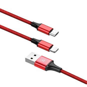 Кабел Baseus Rapid 2in1 USB cable Lightning / micro USB 1.2M, Червен