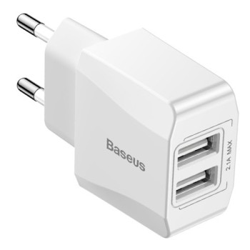 Адаптер Baseus Mini Dual-U Travel 2x USB 2.1A, Бял