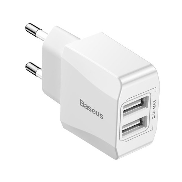 Адаптер Baseus Mini Dual-U Travel 2x USB 2.1A, Бял