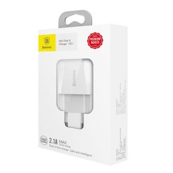 Адаптер Baseus Mini Dual-U Travel 2x USB 2.1A, Бял