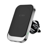Зарядно и Стойка Tech-protect MM15W-V9, Magnetic Magsafe Dashboard & Vent Car Mount Wireless Charger 15W, Black