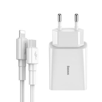 Адаптер Baseus fast wall charger USB Typе C + Lightning cable, Бял