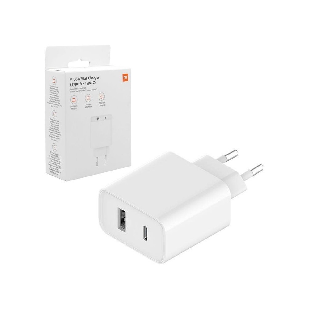 Зарядно Xiaomi Mi 33W, Wall Charger, Dual port, (Type A + Type C), White