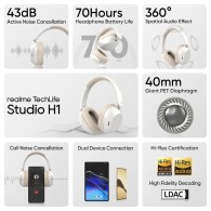 Слушалки Realme Techlife Studio H1, Ear Over Wireless, 360° Spatial Audio, Bluetooth, White