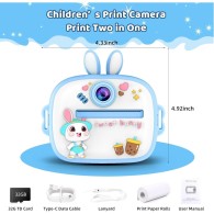 Детски фотоапарат с моментално принтиране fixGuard M300 , Printing camera, 1080P HD (Син)