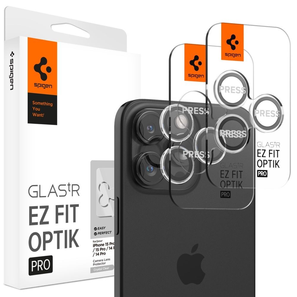Spigen Optik Pro GLAS.tR EZ Fit протектор за камера – iPhone 14–17 Pro / Max – Crystal Clear – 2 броя