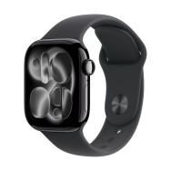 Apple Watch Series 11, 46mm – Алуминий Jet Black с черна спортна каишка (M/L)