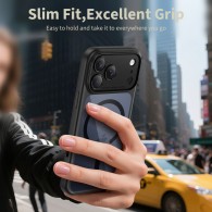 Tech-Protect MagPeak MagSafe CC калъф – iPhone 17 Pro – Черен/Прозрачен