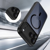 Стилен MagSafe калъф Tech-Protect MagPeak CC за iPhone 17 Pro Max. Прозрачен гръб и черна рамка.