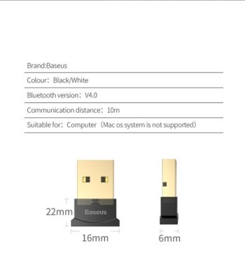 Baseus Mini Bluetooth 4.0 USB, Черен