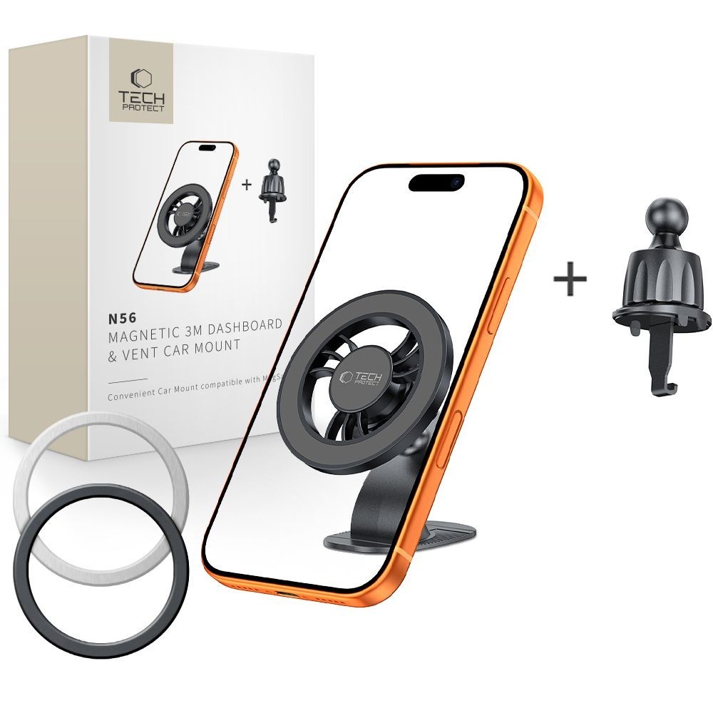 Стойка за кола Tech-protect n56, magnetic magsafe 3m dashboard & vent car mount, black
