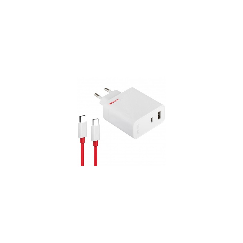 Оригинално зарядно OnePlus SUPERVOOC, 80W, Dual Port, GaN Power Adapter Kit + USB-C Cable, White