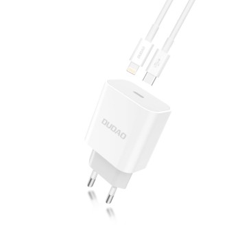 Зарядно устройство Dudao Premium A8EU Quick Charger USB Type C Power 18W + PD Lightning Charging Кабел, Бял