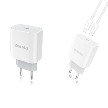 Зарядно устройство Dudao Premium A8EU Quick Charger USB Type C Power 18W + PD Lightning Charging Кабел, Бял