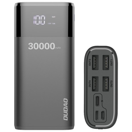 Външна батерия Dudao K8Max PowerBank , 30.000mAh, 4x USB, 4A, Micro USB/ Type C/ Lightning interface, Черен