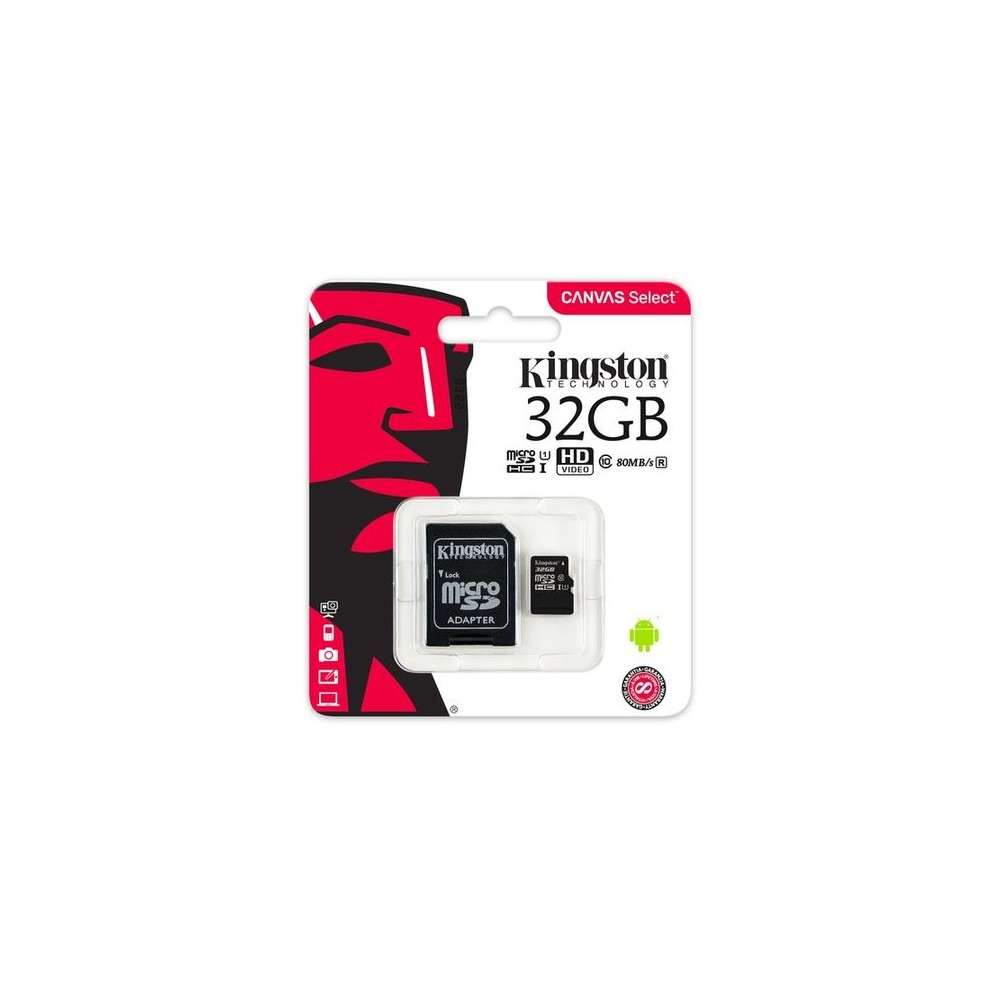 Карта памет Kingston 32GB microSDHC Class 10 80MB/s Read Card + SD Адаптер