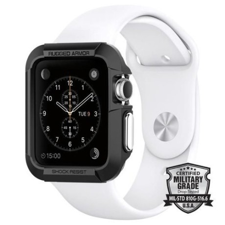 Spigen Rugged Armor удароустойчив силиконов (TPU) калъф за Apple Watch 1/2/3 (38MM), Black