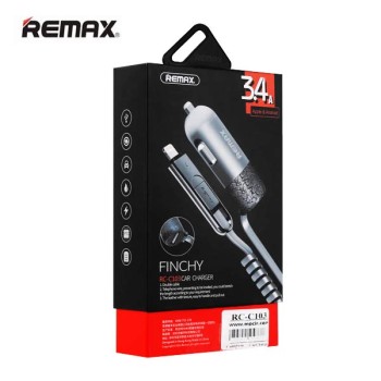 Зарядно устройство за кола Remax Finchy Premium, Кожа, 3.4 A, Мултифункционално, Бързо зареждане, Сив