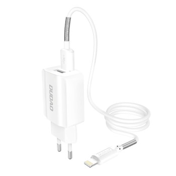Зарядно устройство Dudao Premium A2EU 2x USB / 5V/2.4A + Lightning Кабел, Бял