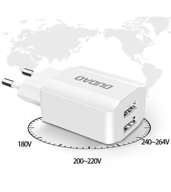 Зарядно устройство Dudao Premium A2EU 2x USB / 5V/2.4A + USB Type C Кабел, Бял