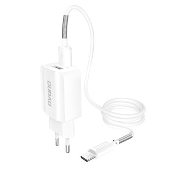 Зарядно устройство Dudao Premium A2EU 2x USB / 5V/2.4A + micro USB Кабел, Бял