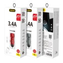 Зарядно за кола Dudao R6, 2x USB / 3.4A, Червен