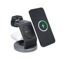 Безжично зарядно Forell, 3in1, Wireless Charger, Qi, 15W, Magnetic MaGsafe, Black