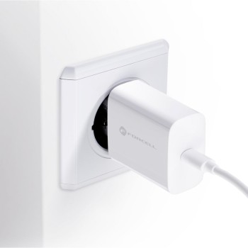 Зарядно Forcell, 25W, PD / QC 4.0,  USB-C - USB-C кабел, White