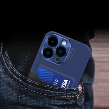 Калъф fixGuard Leather Stand за iPhone 14 Pro, Blue