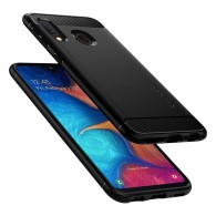 Spigen Rugged Armor удароустойчив силиконов (TPU) калъф за Samsung Galaxy A20e, Matte Black
