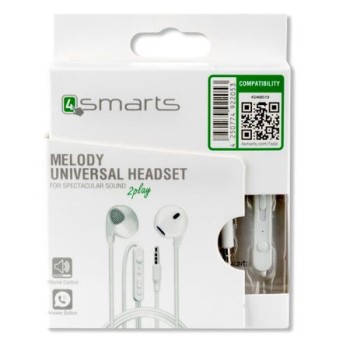 Слушалки с управление на звука и микрофон 4smarts In-Ear Stereo Headset Melody за мобилни устройства, Бял