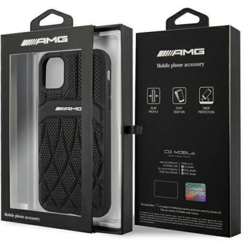 Калъф AMG Leather Curved Lines за iPhone 11, AMHCN61OSDBK, Black
