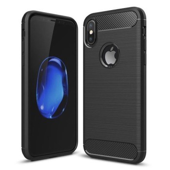 Силиконов калъф Flexible Carbon за iPhone XS Max, Черен