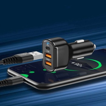 Зарядно за кола fixGuard Smart Power, PD, QC3.0, 1x USB-C, 2x USB, Black